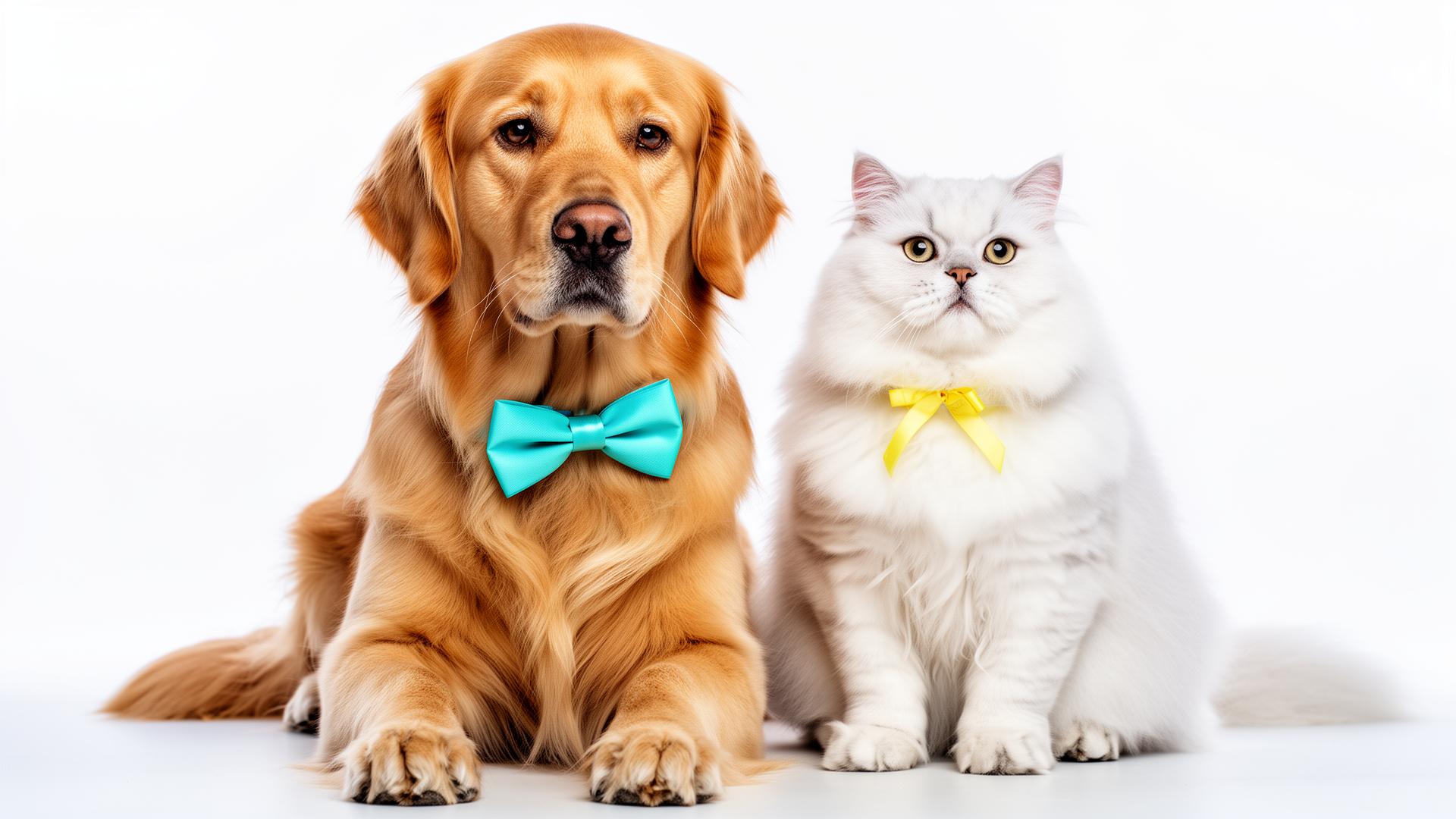 Cachorro Golden Retriever e gato Persa branco bem cuidados
